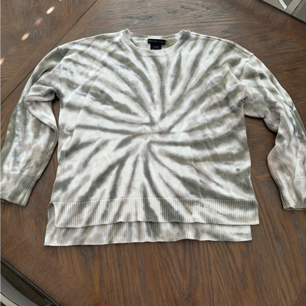 Design History Women Green & White Tie-Dye Long Sleeve Sweater Size XL
